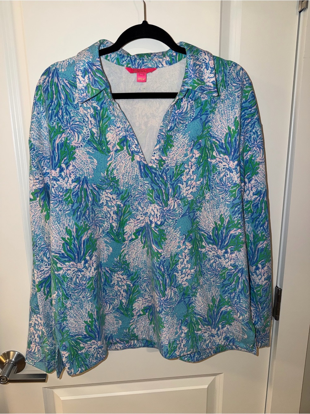 Lilly Pulitzer Clanton Long Sleeve Top Las Olas Aqua Strong Current Sea size L